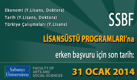 SABANCI ÜNİVERSİTESİ SANAT VE SOSYAL BİLİMLER FAKÜLTESİ (SSBF) LİSANSÜSTÜ PROGRAMLARI 2014 - 2015 GÜZ DÖNEMİ ERKEN BAŞVURULARI