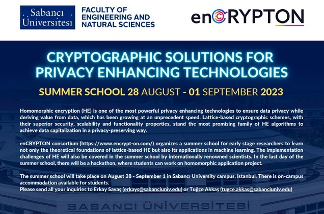 Sabancı University hosting the summer school “Cryptographic Solutions for Privacy Enhancing Technologies”