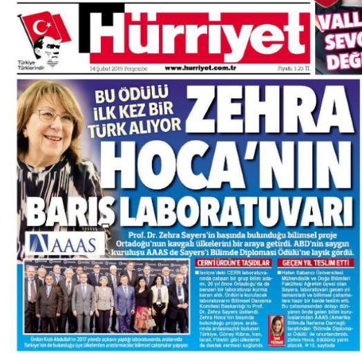 Zehra Sayers Hürriyet 2019 Bilimde Diplomasi Ödülü haberi