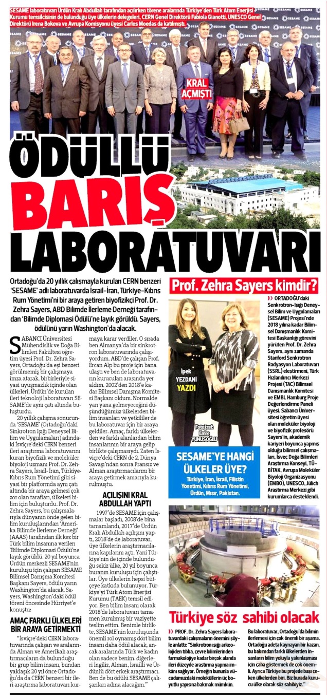 Zehra Sayers Hürriyet 2019 Bilimde Diplomasi Ödülü haberi sayfa 13