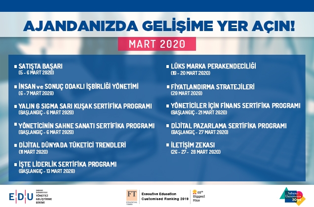 EDU Açık Eğitimler Mart ayı takvimi açıklandı