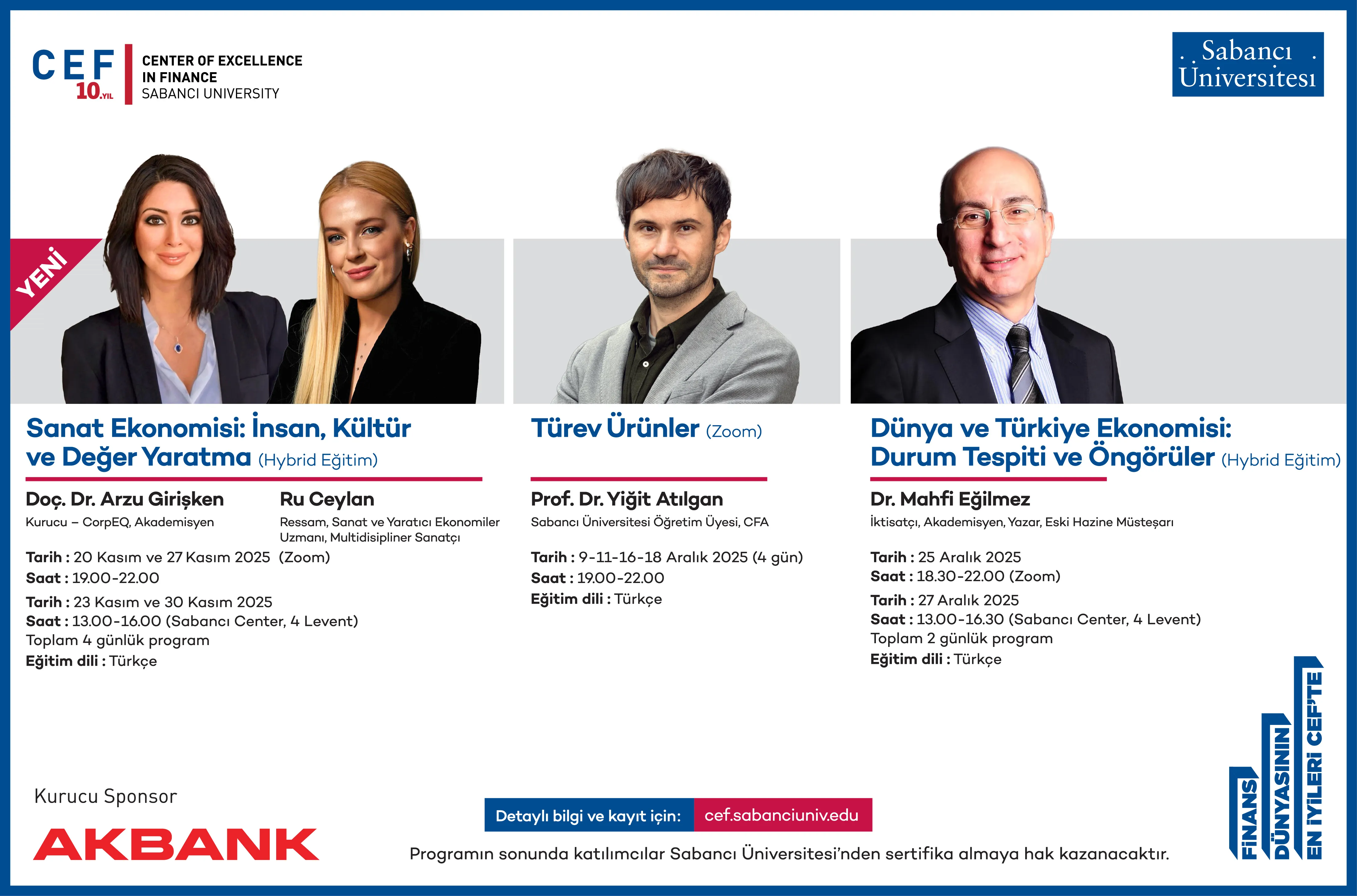 Sabancı University, Center of Excellence in Finance (CEF) Registrations Are Now Open for Fall 2025 Certificate Programs